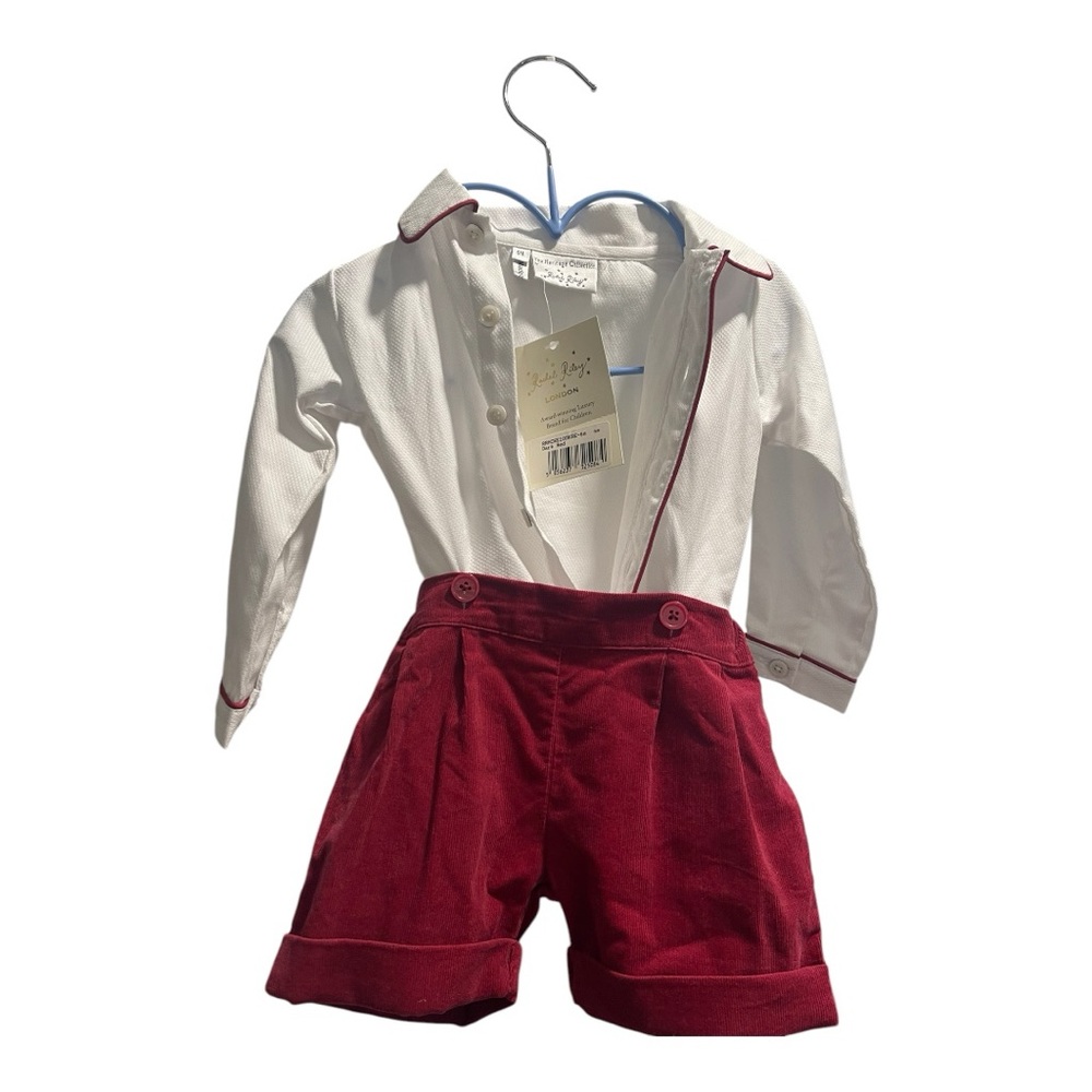 NWT Rachel Riley 6 MO boy shirt and red short set